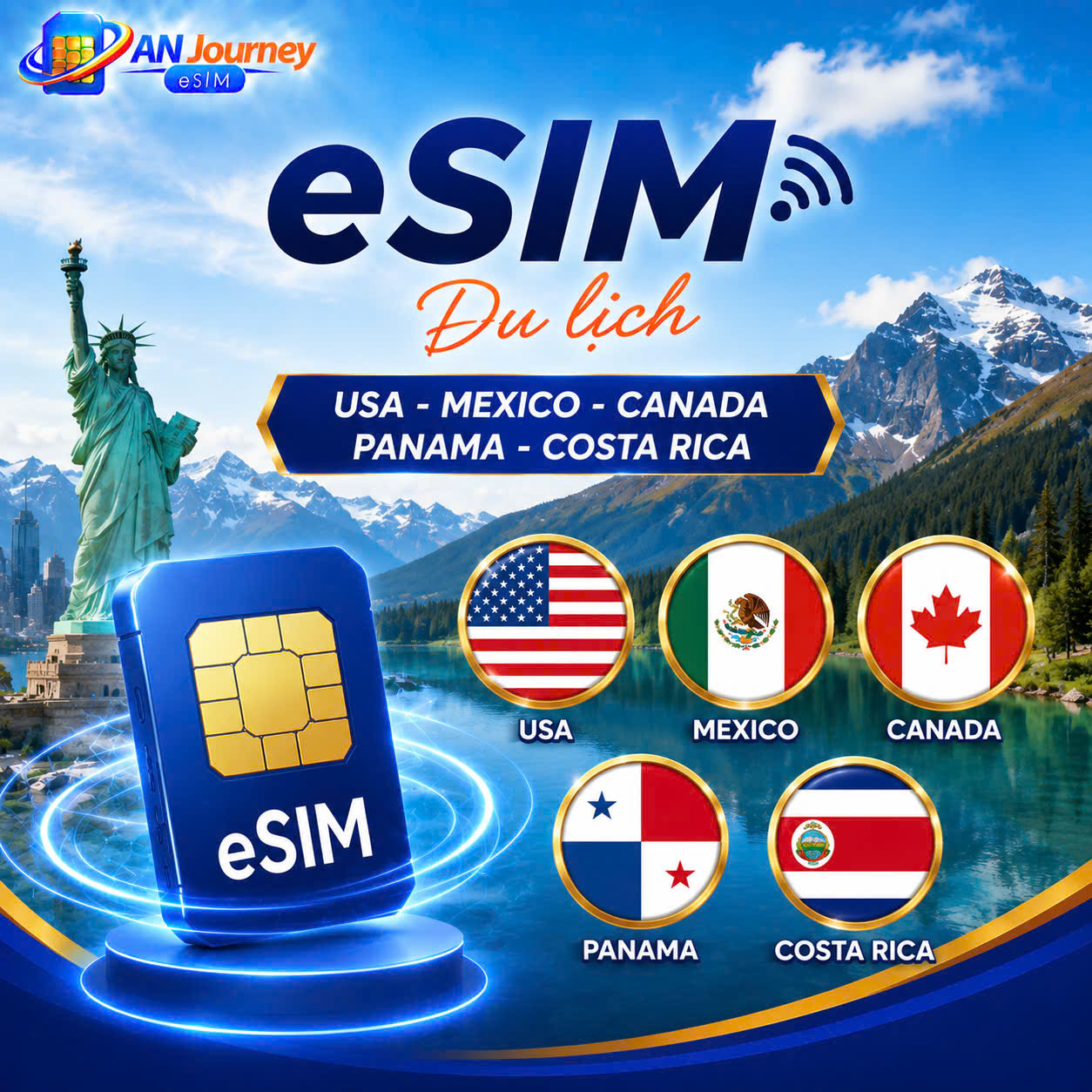 eSIM du lịch USA-MEXICO-CANADA-PANAMA-COSTA RICA